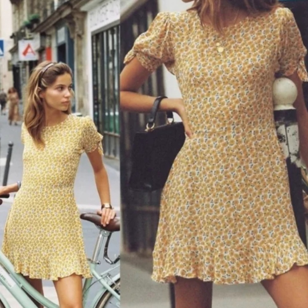 Faithfull the Brand Yellow Floral Mini Dress (sz 4)